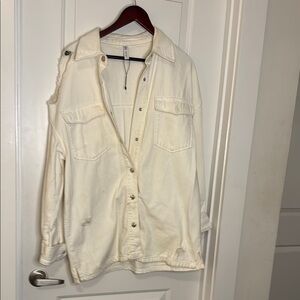 Zara oversized distressed button up shirt